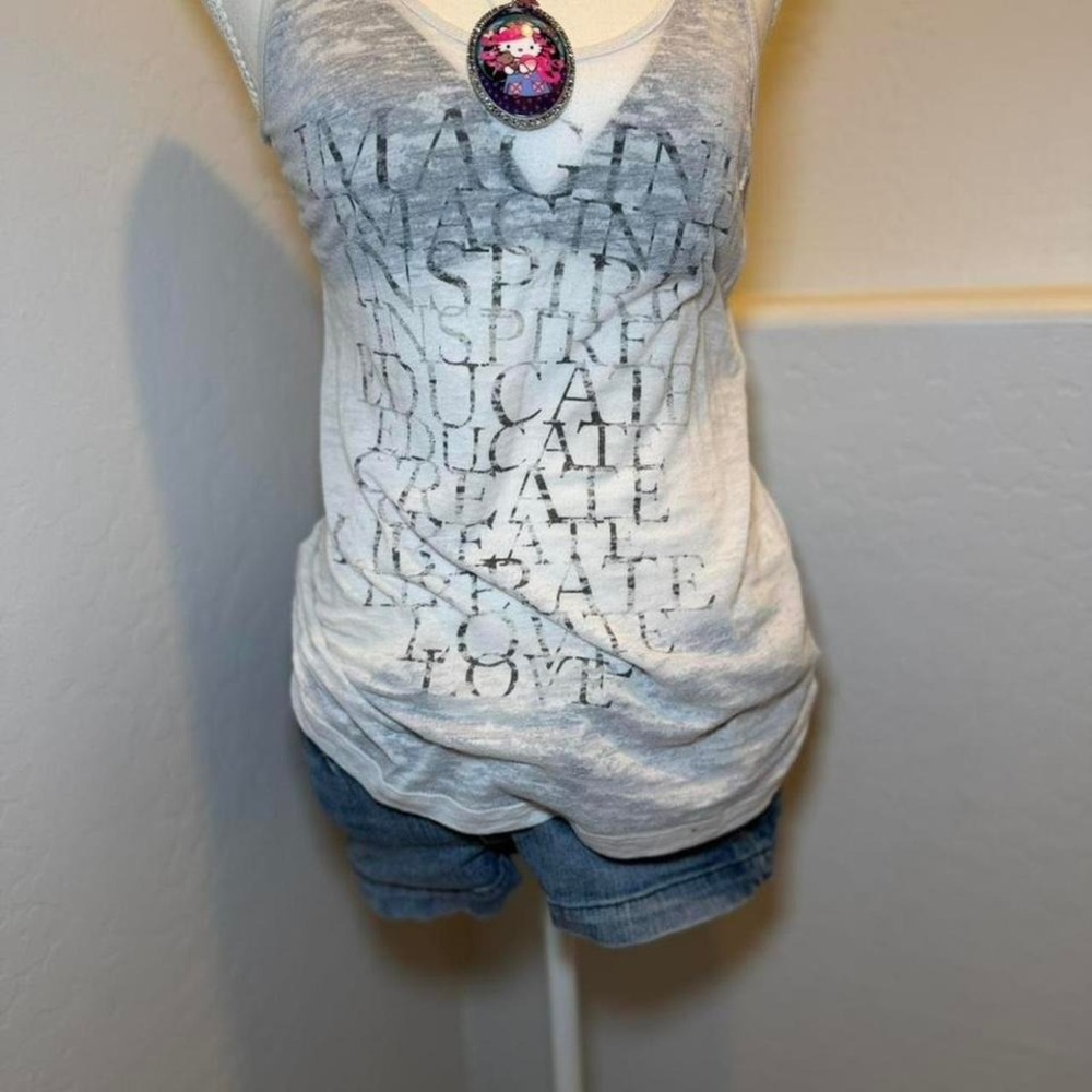Burnout Racerback Tank Top Graphic "Imagine Inspire Educate Create Love" Size S